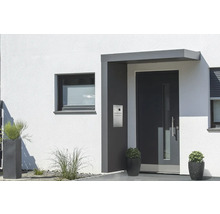 Gutta Vordach BS Plus 160 RAL 7016 anthrazit 160x90 cm Seitenteil links inkl. Briefkasten, integrierter Kamera und Sprechanlage Edelstahl Wasserablauf im Seitenteil