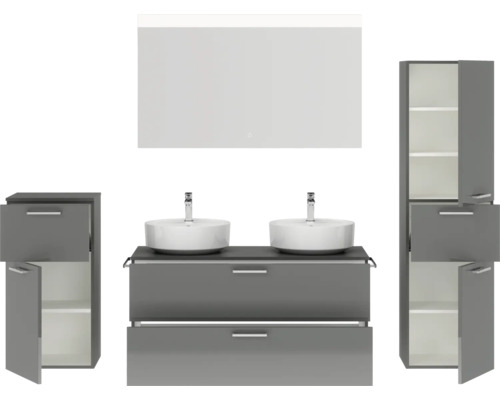 Modernes Badezimmer-Set mit Waschtisch, Spiegel und Schränken