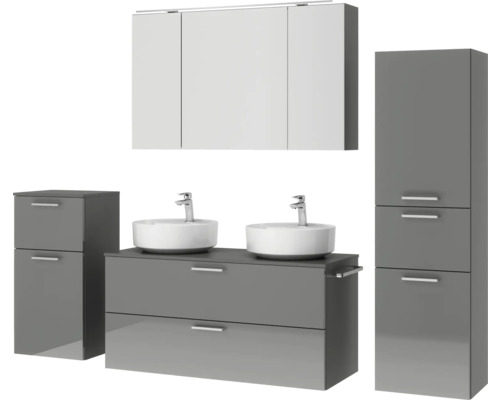 Badezimmermöbelset mit Waschbecken, Unterschrank und Hochschrank