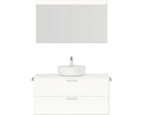 Badmöbel-Set NOBILIA Modern BxHxT 120 x 169,1 x 49 cm Frontfarbe weiß hochglanz mit Spiegel eckig mit LED-Beleuchtung Griff chrom matt 763
