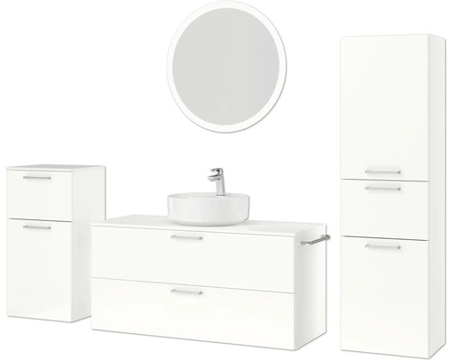 Badezimmergarnitur mit Waschtisch, Spiegel und Hochschrank