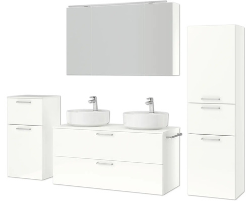 Badezimmer-Set mit Waschtisch, Waschbecken, Spiegelschrank und Hochschrank
