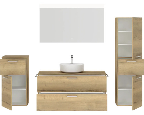 Badezimmer Möbelset mit Waschtisch, Spiegelschrank und Hochschrank