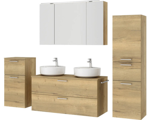 Badezimmermöbelset mit Waschbecken, Spiegelschrank und Hochschrank