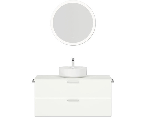 Badmöbel-Set NOBILIA Modern BxHxT 120 x 169,1 x 49 cm Frontfarbe weiß mit Spiegel rund mit LED-Beleuchtung Griff chrom matt 777