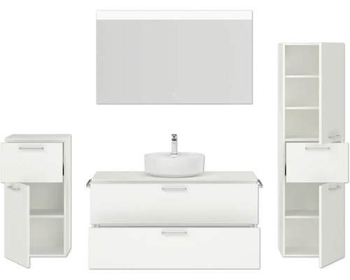Badezimmer Set mit Waschtisch, Spiegel und Hochschränken