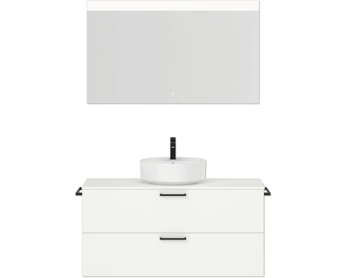Badmöbel-Set NOBILIA Modern BxHxT 120 x 169,1 x 49 cm Frontfarbe weiß mit Spiegel eckig mit LED-Beleuchtung Griff schwarz 760