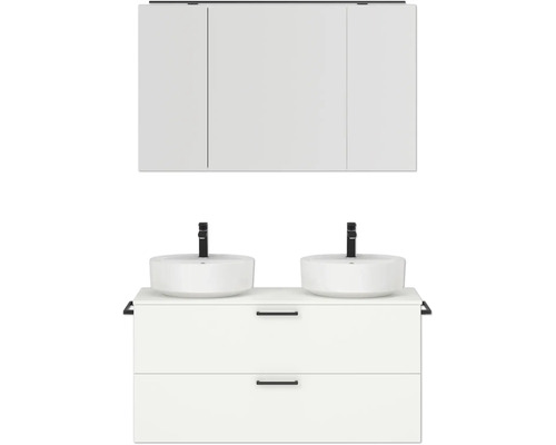 Dopple-Badmöbel-Set NOBILIA Modern BxHxT 120 x 169,1 x 49 cm Frontfarbe weiß mit Spiegelschrank mit LED-Beleuchtung Griff schwarz 824