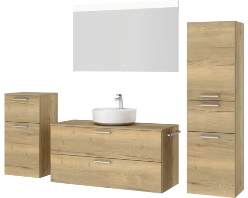 Badezimmermöbelset mit Waschtisch, Spiegel und Schrank