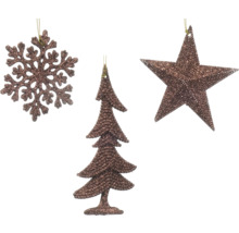 Dekorativer Christbaumschmuck: Schneeflocke, Baum und Stern