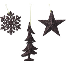 Dekorativer Christbaumschmuck: Schneeflocke, Weihnachtsbaum und Stern
