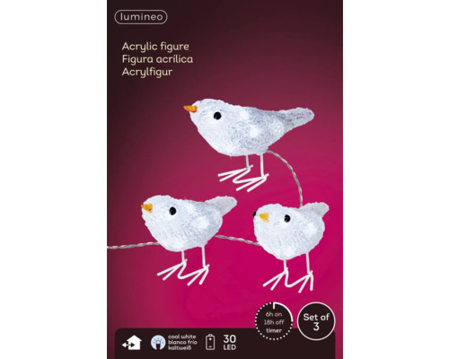 Dekorative Acrylfiguren als Vogel-Set mit LED-Beleuchtung für den Innenbereich