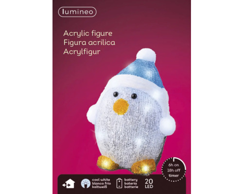 Acrylfigur Pinguin mit Mütze und LED Beleuchtung