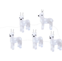 Lichterkette mit fünf weißen Rentieren