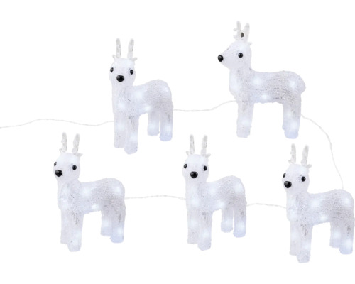 Lichterkette mit fünf weißen Rentieren