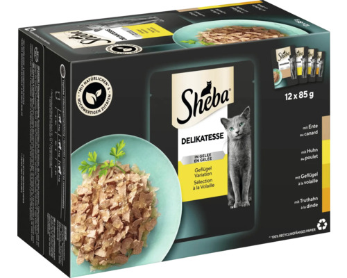Katzenfutter nass Sheba Delikatesse Gelée Geflügel 12 x 85 g Sheba Delikatesse Geflügel Variation Katzenfutter, 12 mal 85 Gramm Packung