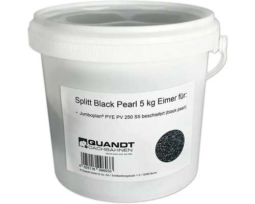 Splitt Black Pearl in einem 5 Kilogramm Eimer für Dachbahnen.