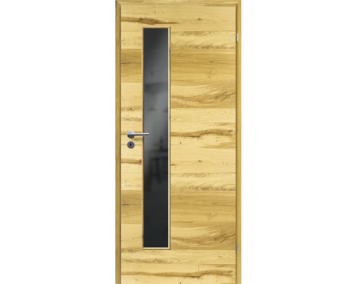 ZT Balkeneiche Furnier Quer 73,5x198,5 DIN Rechts MODERN 07 Glas Dunkelgrau Holztür mit Glaseinsatz und Türgriff