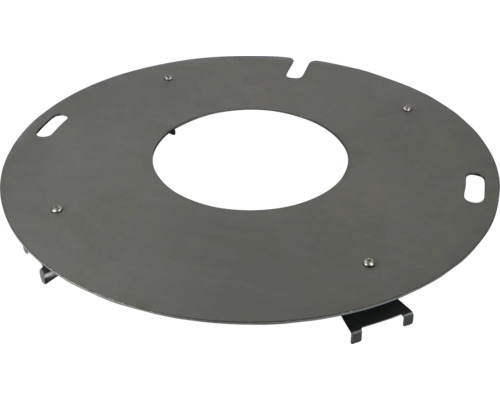 Runde Grillplatte mit zentraler Öffnung, Griffen und Befestigungselementen