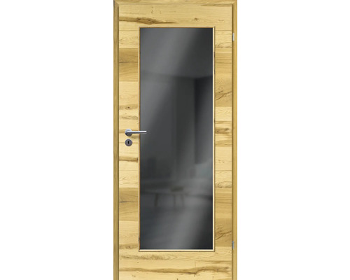 ZT Balkeneiche Furnier Quer 98,5x198,5 DIN Rechts MODERN 08 Glas Dunkelgrau Innentür aus Holz mit Glaseinsatz und Türklinke