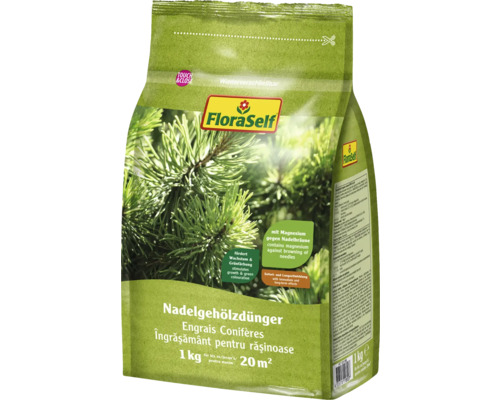 Koniferendünger FloraSelf Nadelholzdünger 1 kg für ca. 20 m² FloraSelf Nadelgehölzdünger in einer 1 Kilogramm Packung für circa 20 Quadratmeter
