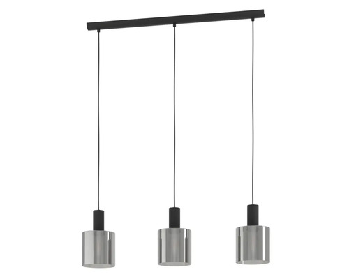 Dreiflammige Hängeleuchte mit zylindrischen Schirmen