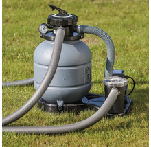 Aufstellpool Stahlwandpool-Set Gre rund Ø 320x132 cm inkl. Sandfilteranlage, Skimmer, Leiter, Filtersand & Bodenschutzvlies Holzoptik