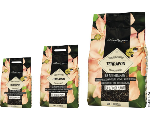 Drei Säcke Lechuza Terrapon Pflanzensubstrat für Aussenpflanzen in verschiedenen Grössen