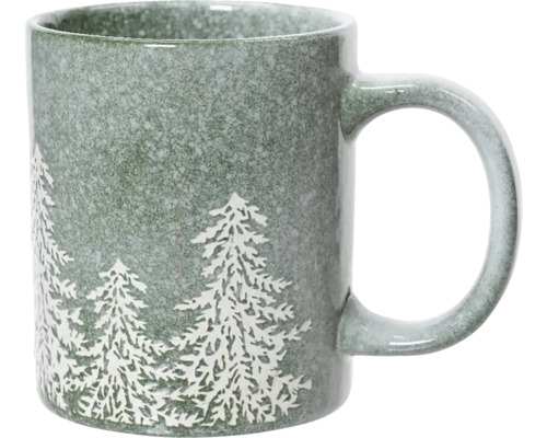 Weihnachtstasse Tannenwald Steingut 8 x 12 x 9,5 cm grün Tasse mit Tannenbaum Motiven