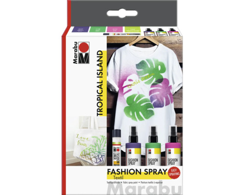 Marabu Fashion Spray Textilspray Set Tropical Island 3x 100 ml 1x 25 ml Marabu Tropical Island Textilspray Set mit verschiedenen Farben und einem Fashion Liner