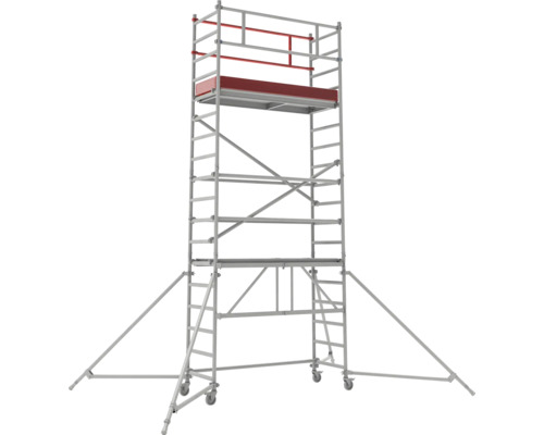 Fahrgerüst aus Metall mit Rollen und Stützfüßen