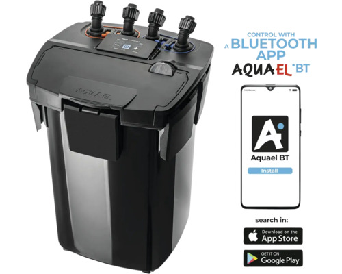 Aquarium-Außenfilter Aquael HYPERMAX 4500 BT Aussenfilter für Aquarien bis ca.1500 l, Förderleistung elekt. per App regelbar bis 4500 l/h, 18-36 W, 24 V Spannung, Filtervolumen ca. 15,9 l + Vorfilter, schwarz