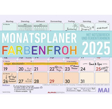 Monatsplaner Farbenfroh 2025 mit Notizbereich und Ferienterminen