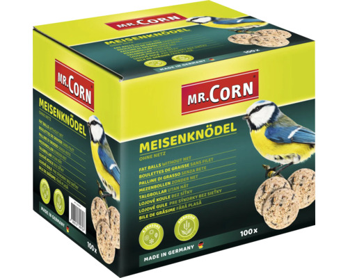 Wildvogelfutter Mr. Corn Meisenknödel 100er ohne Netz im Karton Ganzjahresvogelfutter Ambrosia kontrolliert, Made in Germany