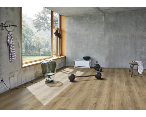 Heller Raum mit Sportgeräten und Holzboden