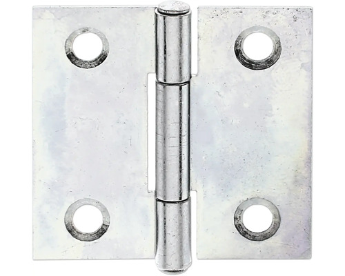 Scharnier halbbreit mit vernietetem Messingstift, 31,5 x 31 mm, sendzimirverzinkt Metallscharnier mit vier Löchern