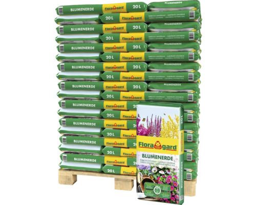 Blumenerde Floragard (54 Sack x 20 Liter = 1,08 m³) 1 Palette Palette mit Blumenerde in 20 Liter Säcken