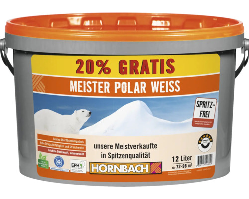 HORNBACH Wandfarbe Meister Polarweiß weiß spritzfrei konservierungsmittelfrei 12 L