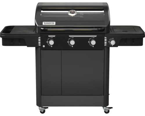 Tenneker® Gasgrill Halo Gasgrill Power Zone TG 3 156,4 x 61 x 117,5 cm 3-Brenner + Seitenbrenner, gusseiserner Rost, Platform System, Glaseinsatz im Deckel