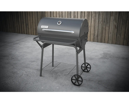 Tonnengrill mit Rädern und Ablagefläche