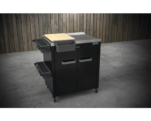 Grillwagen mit Schneidebrett, Ablagefächern und Rollen