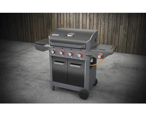 Gasgrill mit vier Brennern, Seitenablagen und Unterschrank