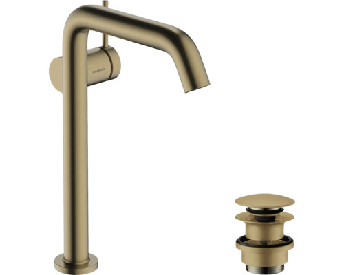 hansgrohe Waschtischarmatur für Aufsatzwaschtische TECTURIS S 240 Fine CoolStart EcoSmart+ mit Push-Open Ablaufgarnitur brushed bronze gebürstet 73370140 Waschtischarmatur mit Ablaufgarnitur
