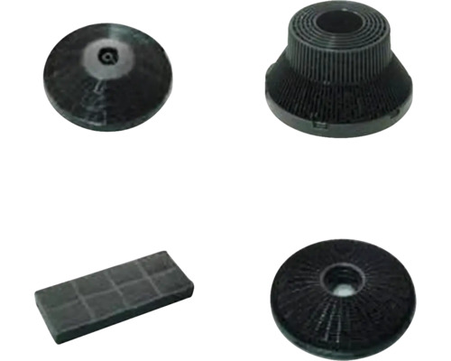 Vier verschiedene Holzkohlefilter für Dunstabzugshauben