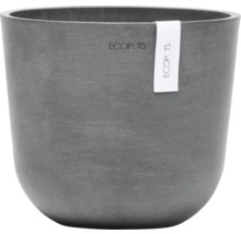 Grauer Pflanztopf mit Ecopots Etikett