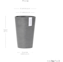 Pisa 14 Pflanztopf mit den Maßen Höhe 20 cm, Außendurchmesser oben 14 cm, Innendurchmesser oben 12,5 cm, Außendurchmesser unten 10 cm