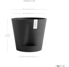 Blumentopf Ecopots Venice Kunststoff Ø 18,3 cm 20,1 x 20,1 x 17,7 cm dunkelgrau