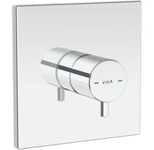 Vitra Logo auf einem quadratischen Wasserhahn aus Metall