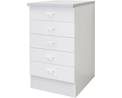 Flex Well Auszugunterschrank Speed BxTxH 50 x 50 x 85 cm weiß matt zerlegt 00005345 Weißer Schubladenschrank mit fünf Schubladen