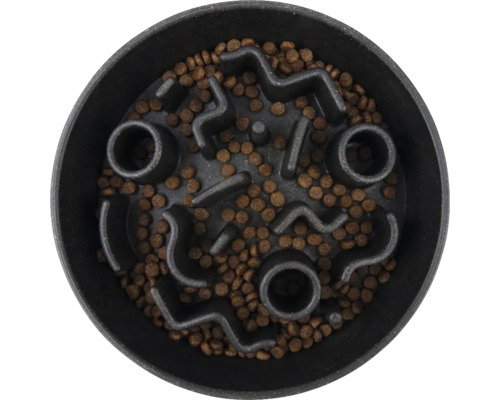 Schwarzer Anti-Schling-Napf mit Futter